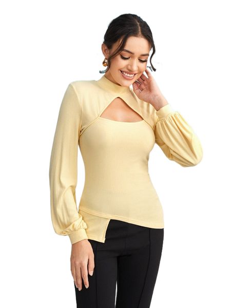 

x ebib cut out front bishop sleeve asymmetrical hem tee g6wc#, White