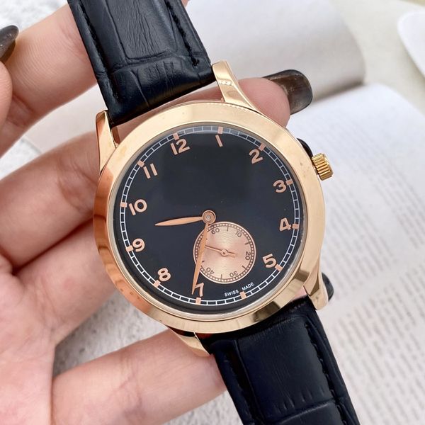 

2022 new three stitches luxury mens watches little needle run seconds quartz watch brand leather belt art fashion accessories round shell, Slivery;brown