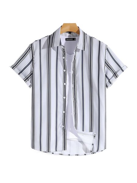 

men random striped button through shirt without tee 0758#, White;black