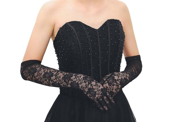 

20s floral lace long gloves costume accessories wedding opera dinner party 1920s flapper hollow out glove stretchy sunblock mittens size red, Silver