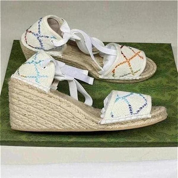

2022 womens colorful platform slippers 55mm canvas covered platform sandals espadrille wedges with box and dust bags2863, Black