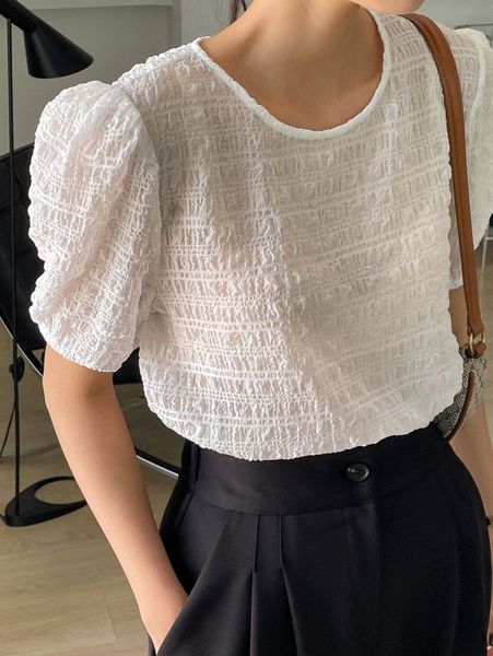 

dazy textured puff sleeve blouse g2ne#, White