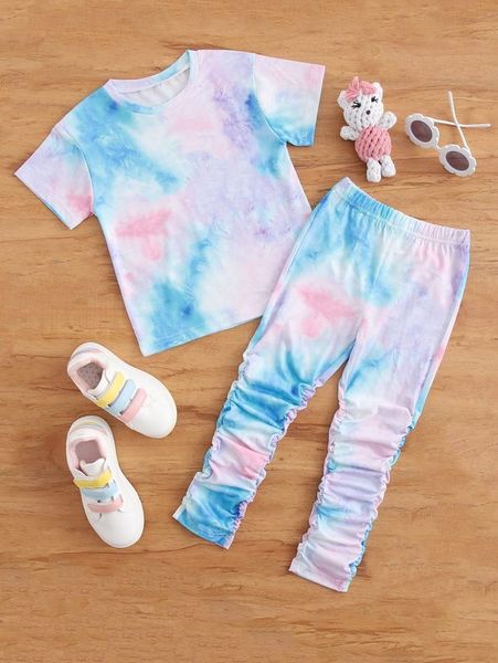 

toddler girls tie dye tee & stacked leggings she01, White
