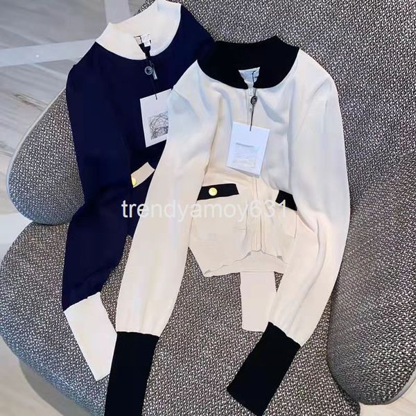 

women's knits & tees 22 spring color matching xiaoxiangfeng sweater zipper long sleeve jacket female design sense minority women, White
