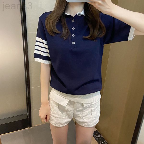 

women's t-shirt designer summer tb short sleeve t-shirt men's and women's polo shirt four bar lapel t-shirt leisure business, White