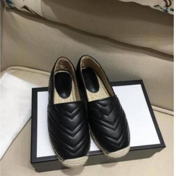 

30% off 2022 slippers sandals women fashion flat chevron-quilted leather espadrilles with signature ornament braided-jute platform round jut, Black