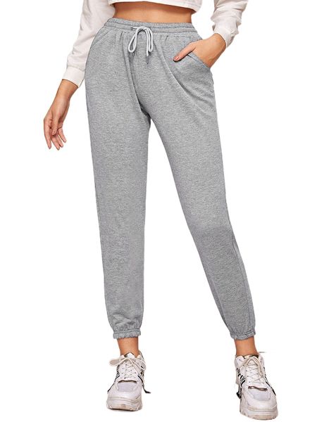 

solid drawstring waist crop sweatpants t1be#, Black;white