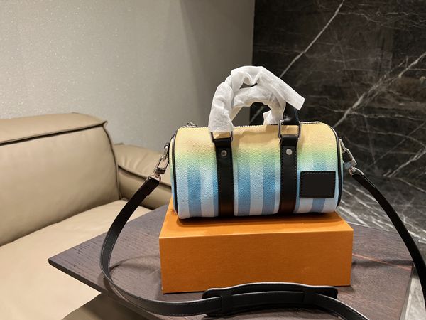 

2022ss speedy designers handbags boston bags nano keepall xs totes women mens green stripe canvas leather shoulder bag mini portable travel