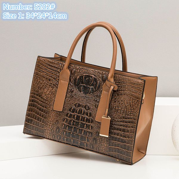 

Wholesale ladies leathers bags elegant retro solid color leather handbags large-capacity fashion crocodile tote bag personality three-piece snakeskin handbag, Coffee11-5202#