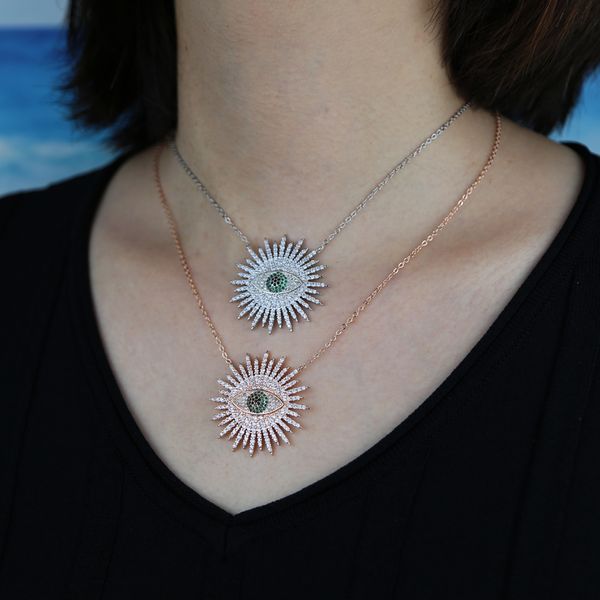 Ciondolo malocchio turco fortunato donna gioielli femminili micro pavé 5A collana con ciondoli geometrici occhi malvagi zirconi cubici