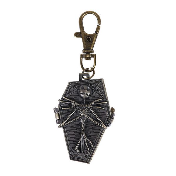 

10pcs watches european and american style thin chain black skeleton imp coffin pocket watch classical pattern edge black face, Slivery;golden