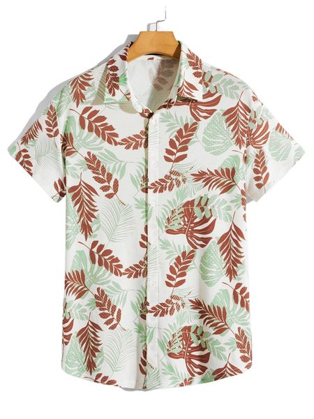 

men tropical print shirt 10wk#, White;black