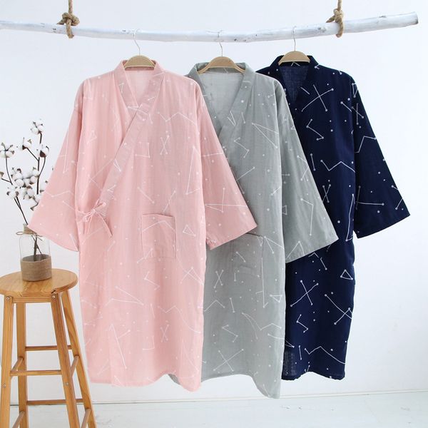 

women's sleepwear spring summer men women comfort gauze cotton pajamas set v-neck japanese style kimono lovers household barth robe