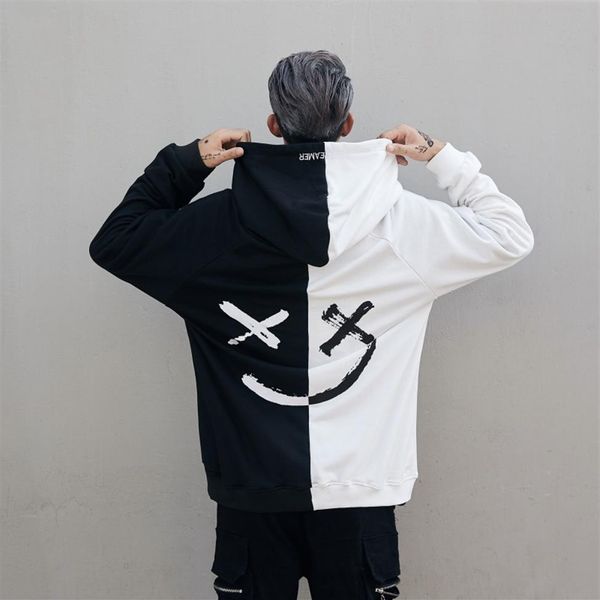 

dj graffiti devil black and white stitching sweatshirts men women hip-hop b308l