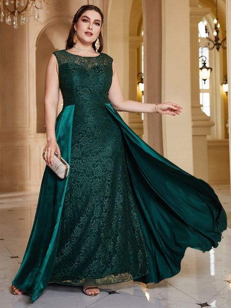 

plus contrast lace satin dress z2rb#, Black