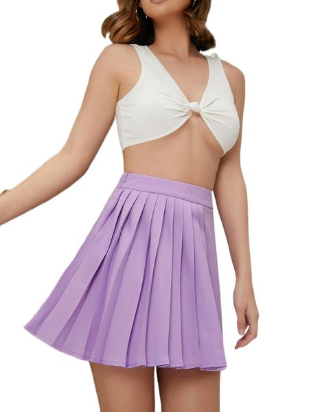 

solid pleated skirt x1nd#, Black