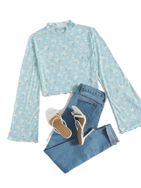 

lettuce trim daisy floral tee y3hl#, White