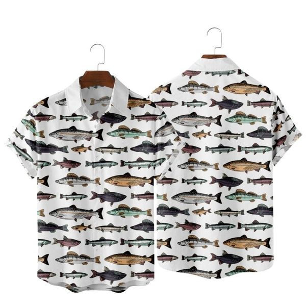 

men ladies small sea fish 3d printed beach style shirts sea fish pattern hawaiian casual shorts 220624, White;black