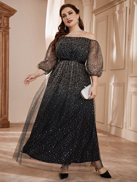 

plus off shoulder leopard print dobby mesh overlay dress v5ay#, Black