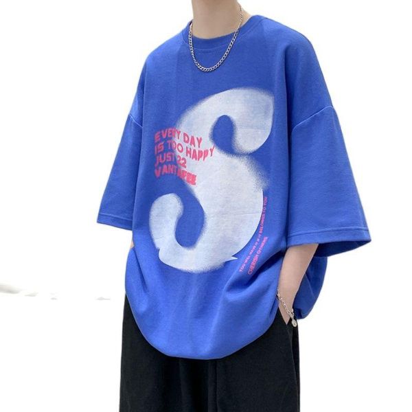Erkek Tişörtler Yaz Mektubu Baskılı Erkekler ve Erkekler Bol tees Moda Kore Sokağı Kısa Kol Giyim Üstleri Erkek Kadın Plus Sizemen's