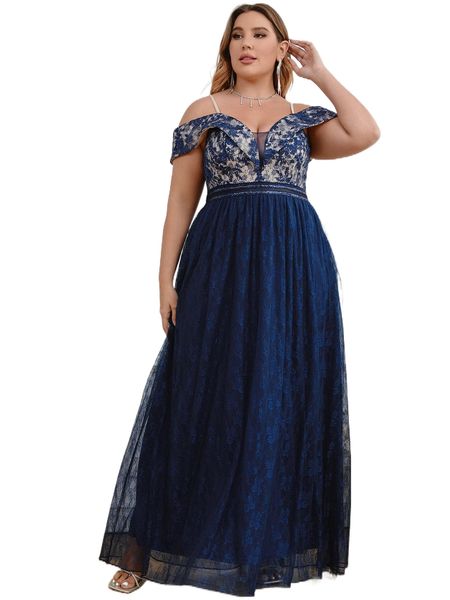 

plus floral pattern contrast lace cold shoulder mesh bridesmaid dress n0jj#, Black