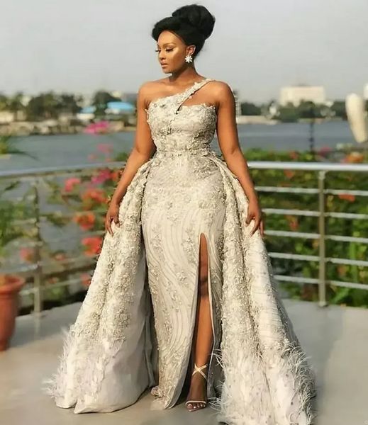 Yeni !! ASO EBI Stil Mermaid Balo Parti Elbiseler Üstelik Tren 2022 Bir Omuz Gümüş Dantel Artı Boyutu Örgün Akşam Anlaşmaları Vestidos de Noiva