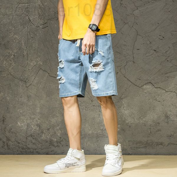 

men's jeans designer cropped jeans men's beggar pants loose large harlan elastic low-grade baggy scratch shorts uosk, Blue
