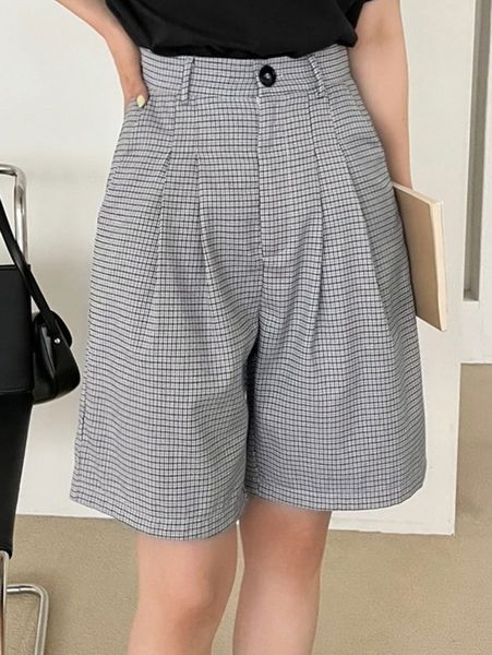 

dazy plaid high waist plicated shorts u4ou#, White;black