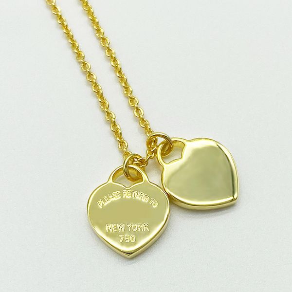 

new 100% 925 sterling silver necklace pendant heart bead chain rose gold and gold luxurious for women fashion jewelry with blue original gif