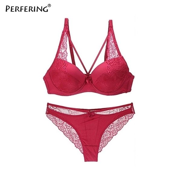 

perfering fashion french lace push up bra set underwear lingerie gather bralette seamless brassiere bra women romantic y200415, Red;black