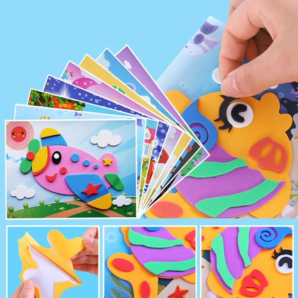 10 PCs Großhandel Cartoon Tier 3d Eva Schaum Aufkleber Puzzle Kinder DIY Handgefertigtes Erlernen von Bildungsspielzeugen für Kinder Handwerks Geschenk