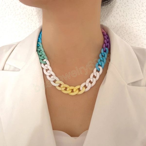 

simple colorful acrylic chain choker necklace women simple casual necklaces jewelry, Golden;silver