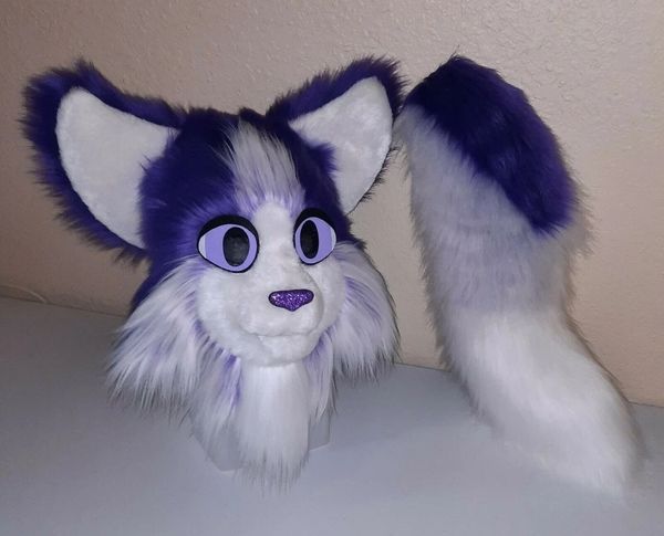 Purple Plush Cat Fursuit Частичный костюм животных котенок котенок головка и хвост