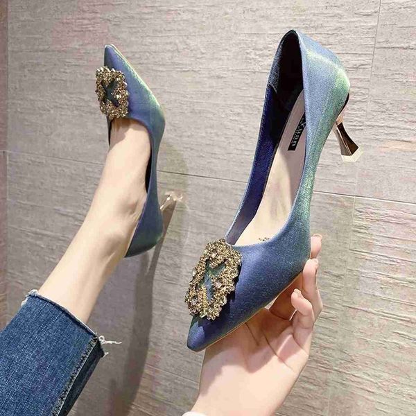 

classic luxury paris gradient pointed toe gold heel women shoes thin heels 7cm casual slip-on woman pumps summer office mules high designer, Black
