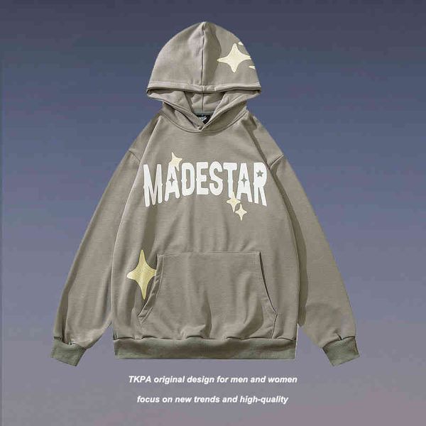 

tkpa high street fashion brand letter hooded hoodie men and women hip hop spring autumn coat, Black