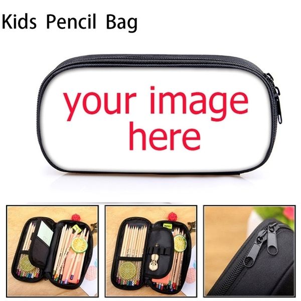 Personalize o seu nome Imagem Casos de cosméticos Padrão de desenho animado meninos meninos Meninas estacionárias Bolsa Lápis 220704