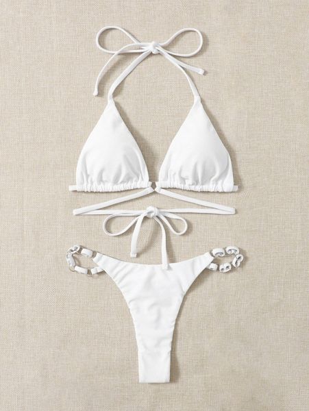 

ring linked triangle thong bikini swimsuit u7hm#, White;black