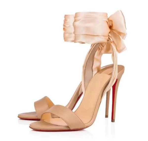 

summer women sandals red sole heels for name design sandale crepe satin perched wedding dress high heels, Black