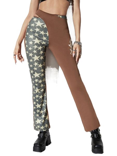 

star print high waist straight leg pants r1sx#, Black;white