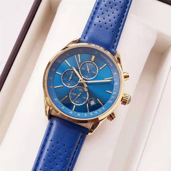 

luxury watches for men 44mm all pointer work chronograph quartz watch leather boss business waterproof designer watch303w, Slivery;brown