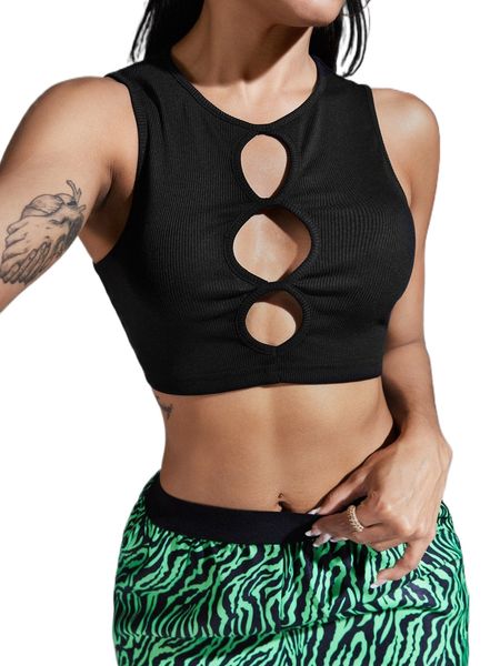 

cut-out rib-knit tank crop t2a6#, White