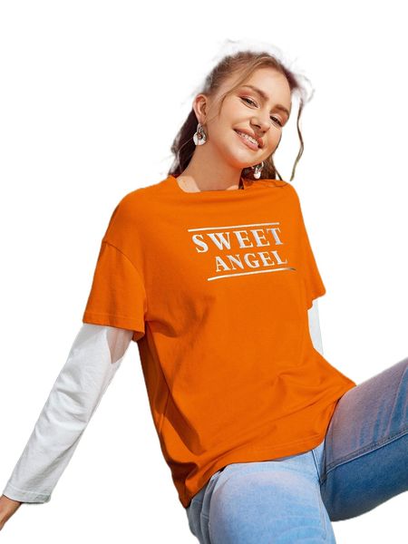 

letter graphic drop shoulder tee s9r1#, White