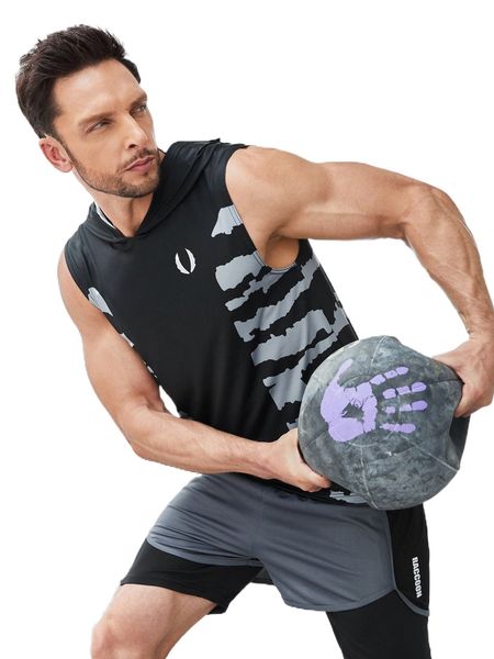 

men wings print hooded sports tank t7qv#, White;black