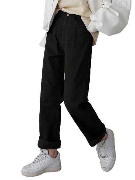 

dazy high waist straight leg pants 76xj#, Black;white