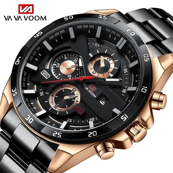 

fashion design men's watches branded casual sports black surface stainless steel waterproof quartz calendar watches 220708