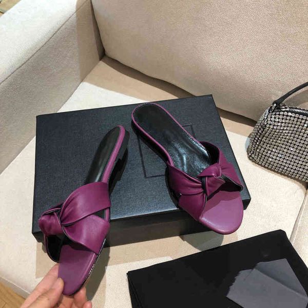 

slippers women's summer shoes leather outdoor slippers bowknot decoration series, Black