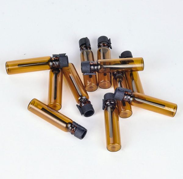 

1ml portable refillable brown glass perfume bottle with black cap&empty essential oils trial pack tube