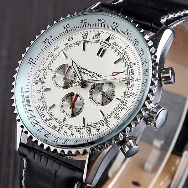 

men's watch automatic mechanical watch fashion six-needle multi-function waterproof calendar 24-hour system 220407, Slivery;brown
