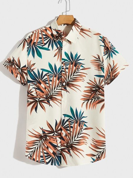 

men tropical print button front shirt h2xd#, White;black
