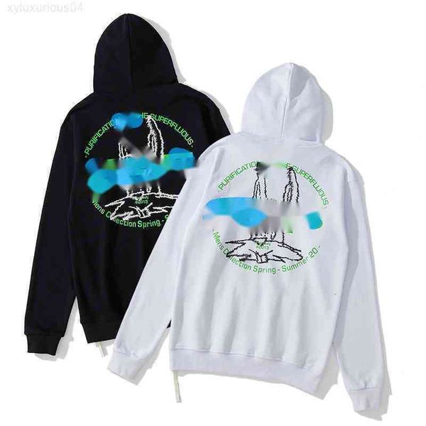 

men's hoodies & sweatshirts 20ss autumn and winter ow white off rabbit head green letter women's couple's sweater coat rpsu, Black